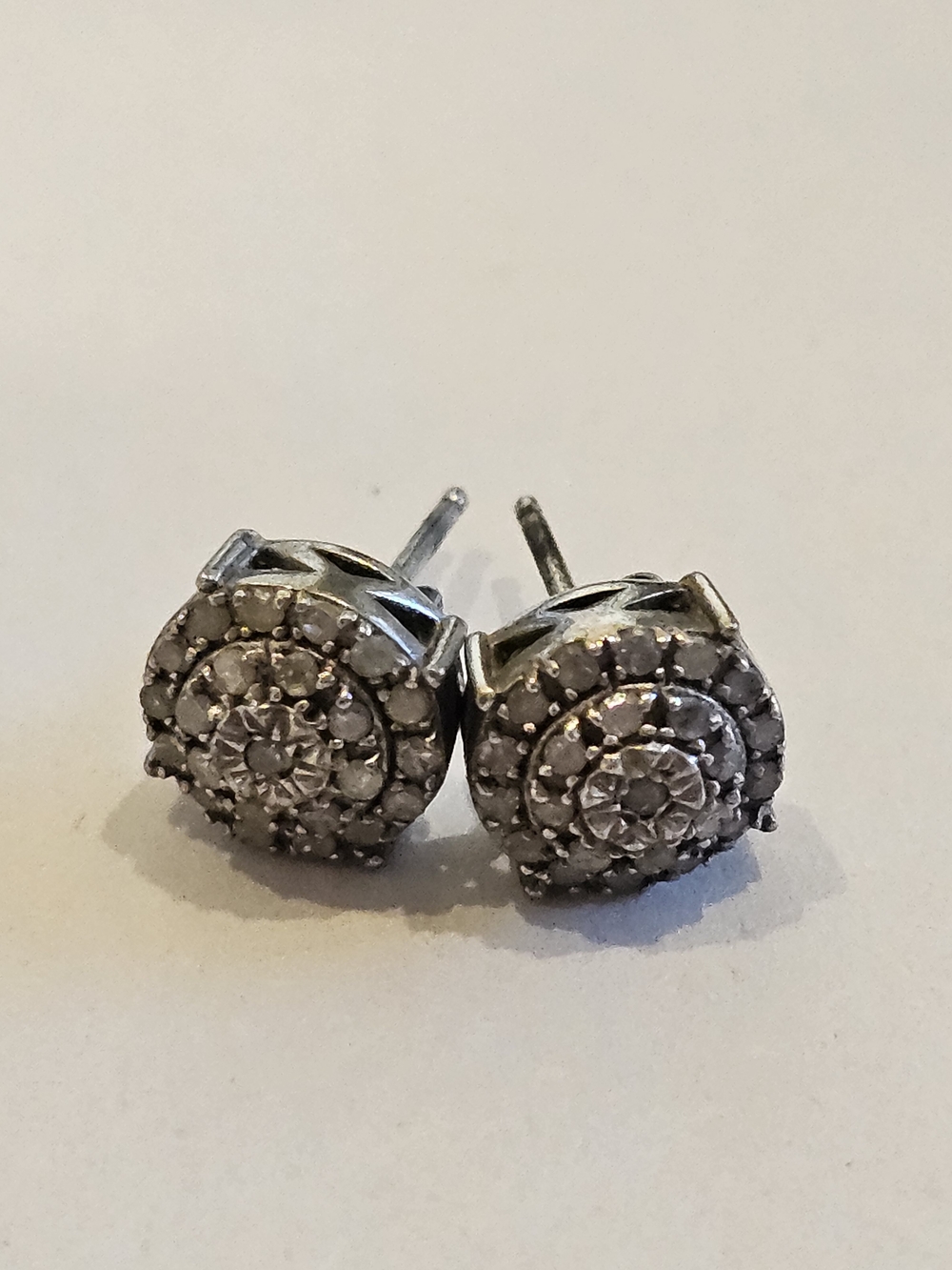 Ralph Lauren Sterling Silver 925 Genuine Diamond Cluster Stud Earrings
